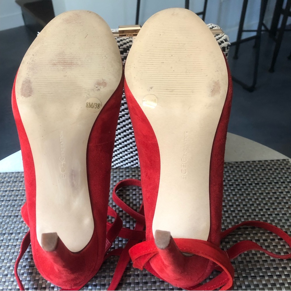 BCBGeneration Red Suede Ankle Wrap Heels - Picture 7 of 7